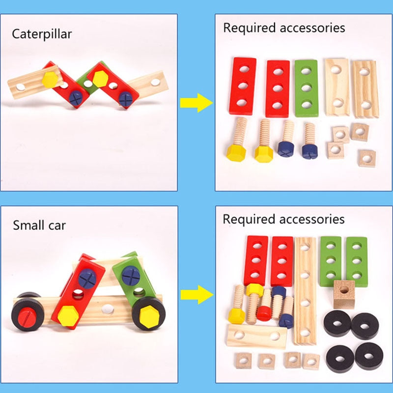 Wooden Toolbox Pretend Play Set Montessori Children Toy For Boys Nut Disassembly Screw Assembly Simulation Repair Carpenter Tool - Executive-Skincare