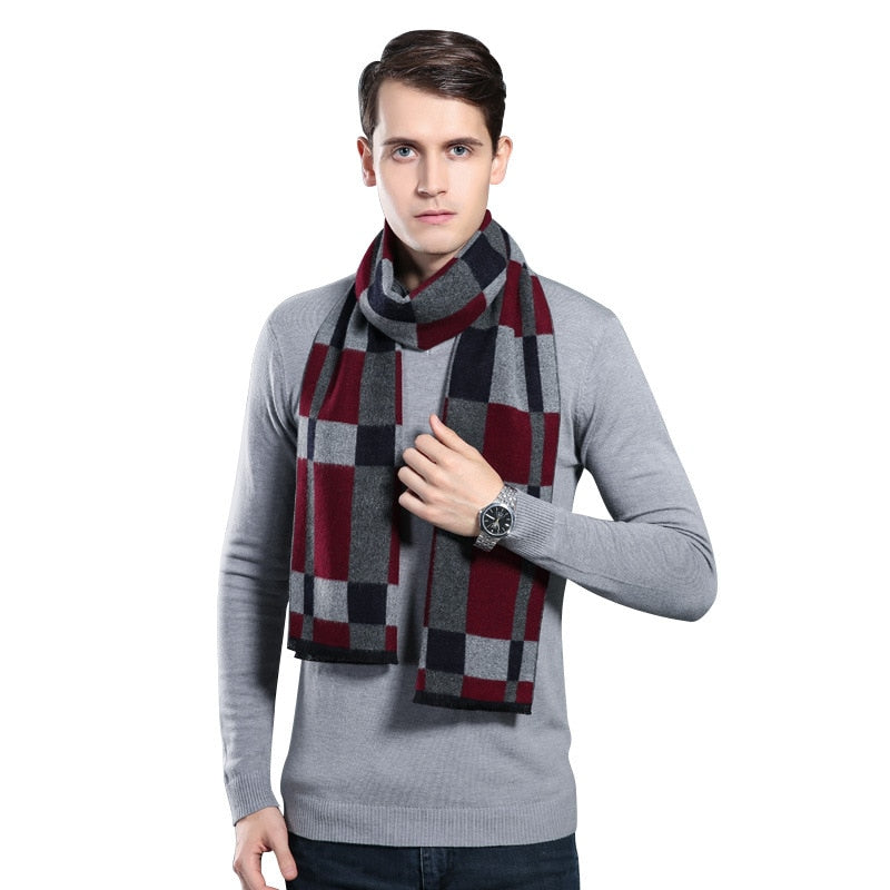 Luxury Brand Plaid Cashmere Scarf for Men Winter Warm Neckerchief Male Business Scarves Long Pashmina Christmas Gifts - Executive-Skincare