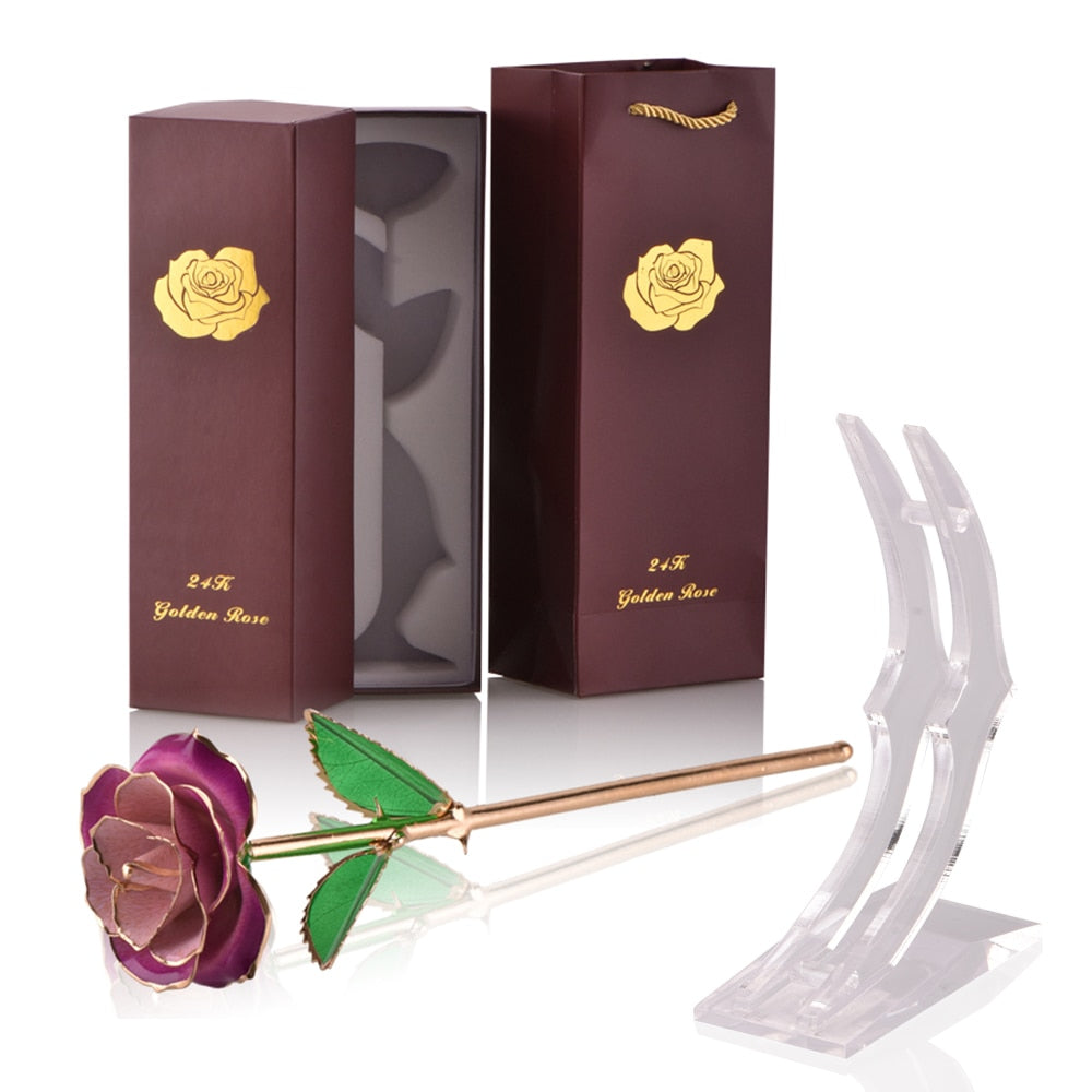 Gifts for Women 24k Gold Dipped Rose with Stand Eternal Flowers Forever Love In Box Girlfriend Wedding Christmas Gifts for Her - Executive-Skincare