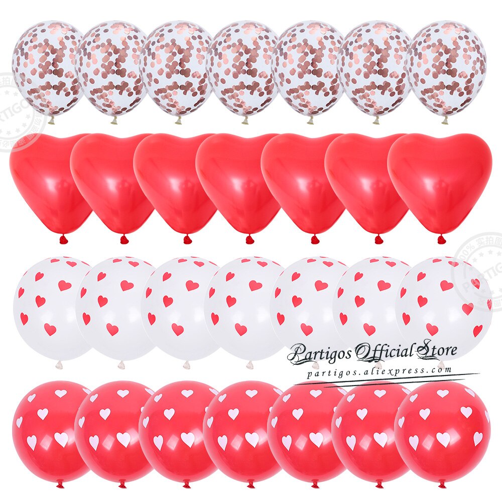 28pcs Red Heart Shape Balloons Decorations Kit Wedding Decors Valentines Day Gifts Heart Printed Latex confetti Globos helium - Executive-Skincare