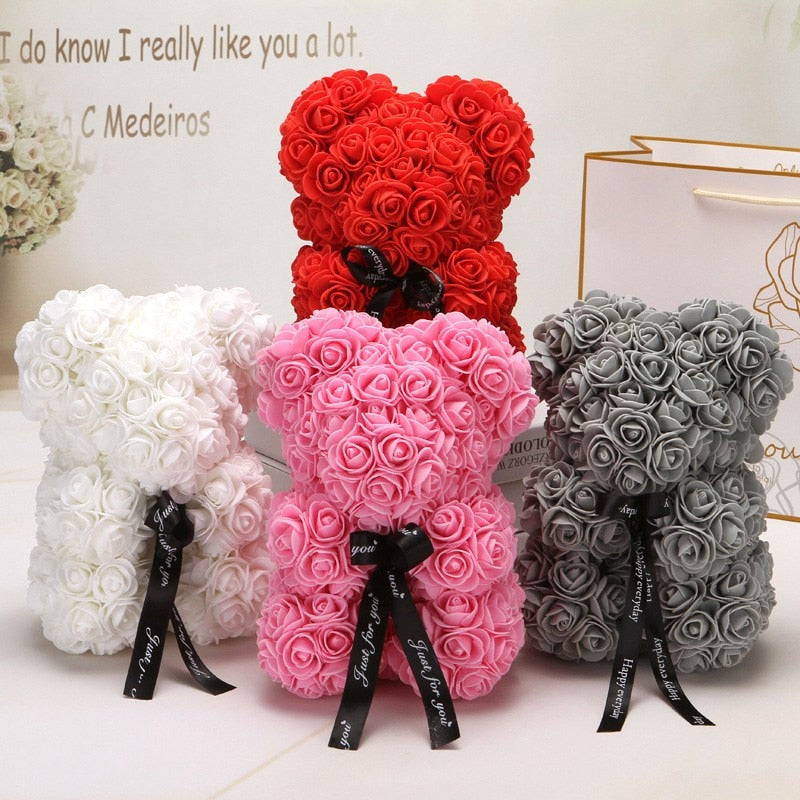 100pcs Wedding Teddy Bear of Roses Diy Gift Valentine Day Present Artificial Flowers New Year Christmas Decoration for Home - Executive-Skincare