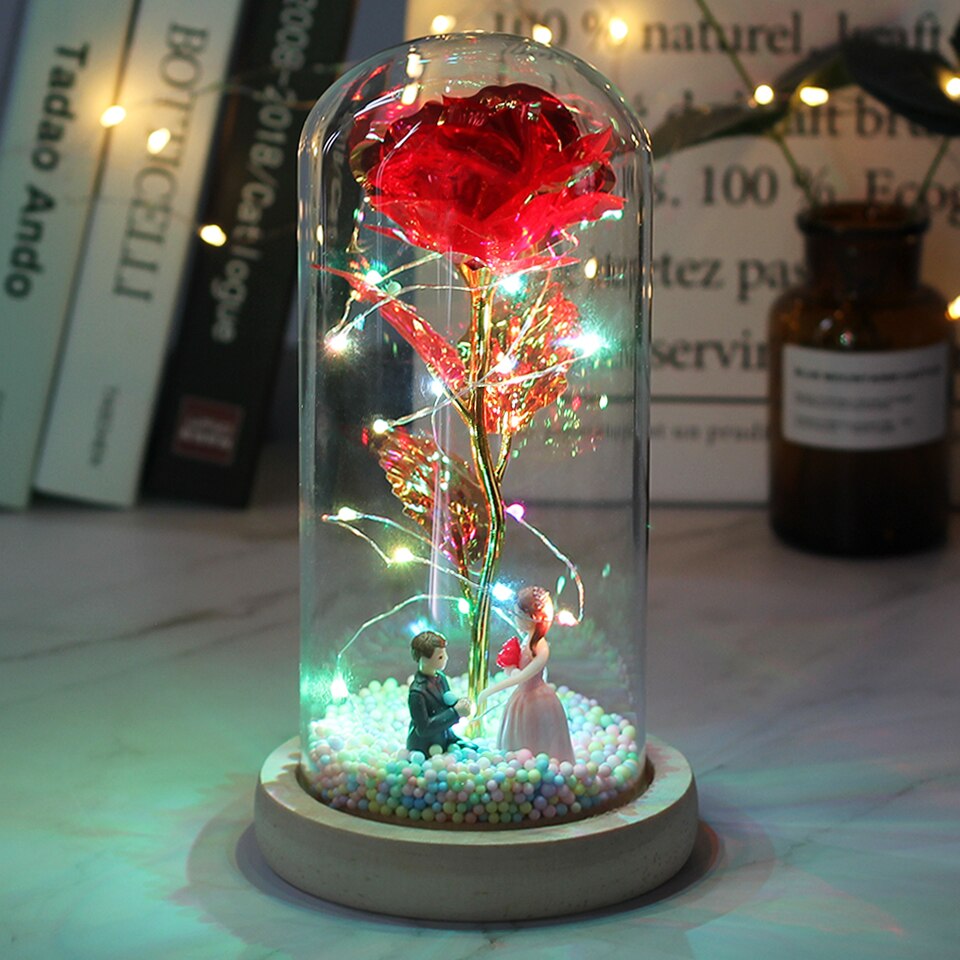 Beauty and Beast Rose Flower with Teddy Rose Bear In Glass Dome Home Wedding Decoration Birthday Valentine&#39;s Day Mother &#39;s Gift - Executive-Skincare