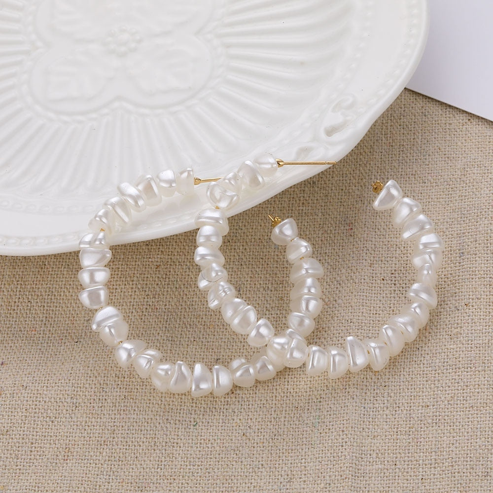 Pearl Long Earrings Female White Round Pearl Wedding  Earrings - Executive-Skincare