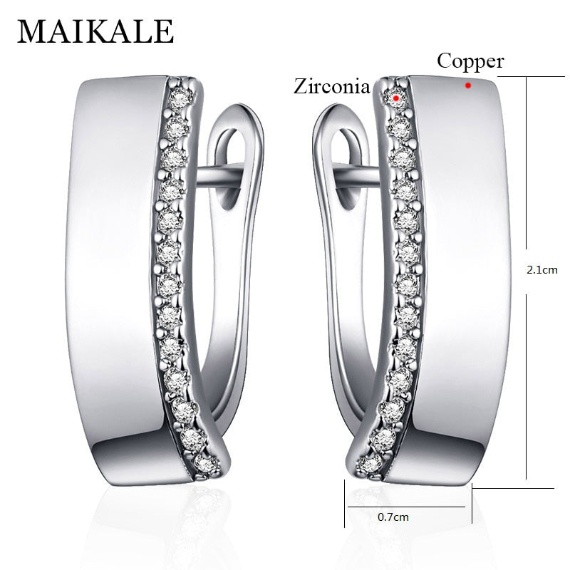 MAIKALE Classic New Design Square Stud Earrings Gold Silver Color White AAA Cubic Zirconia Big Simple Korean Earrings  For Women - Executive-Skincare