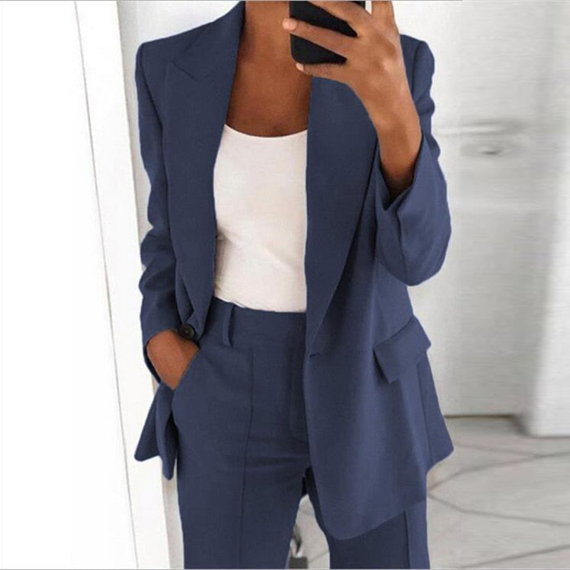 2021 autumn elegant top office women&#39;s thin suit jacket single button suit jacket women&#39;s long arm monochrome jacket - Executive-Skincare