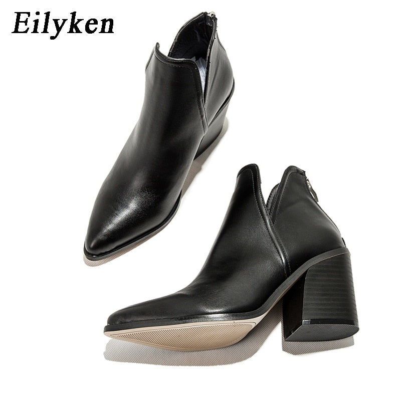 EilyKen Women Early Winter Ankle Boots Leopard Female Zipper Casual Black Cowboy Square Heel Booties Shoes Zapatos De Mujer - Executive-Skincare