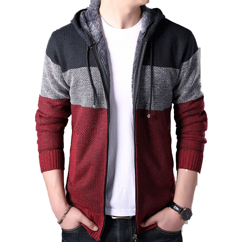 2022 Autumn Winter Men Hoodies Cardigan Men Striped Knitted Sweaters Mens Hoody Sweatercoats Brand Male Fleece Sweaters 3XL - Executive-Skincare