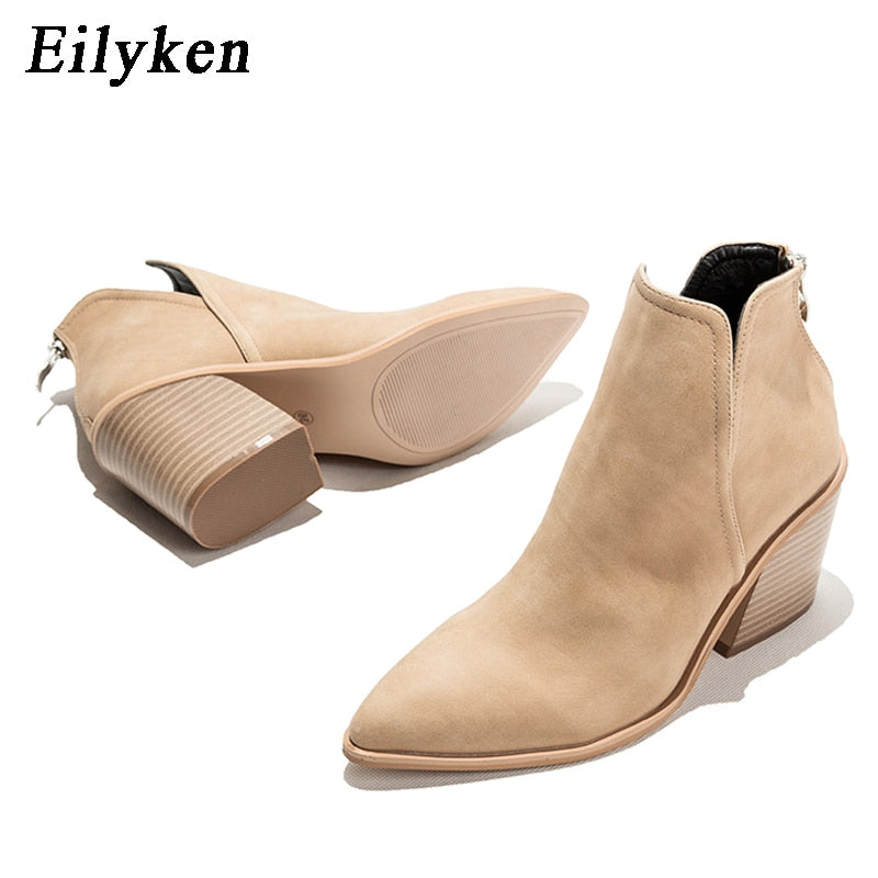 EilyKen Women Early Winter Ankle Boots Leopard Female Zipper Casual Black Cowboy Square Heel Booties Shoes Zapatos De Mujer - Executive-Skincare