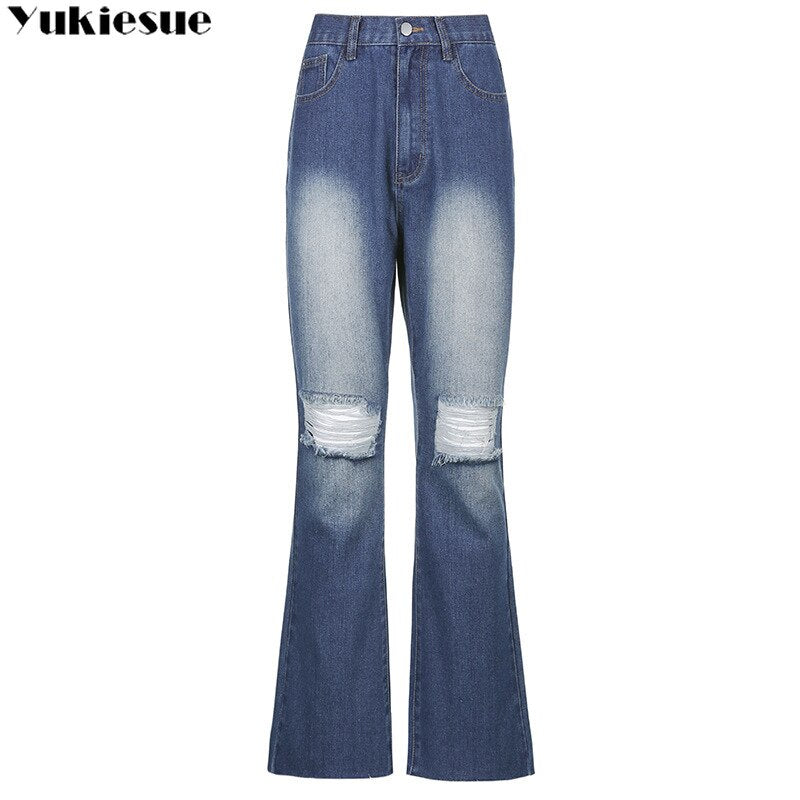 flare Pants Female Women&#39;s Jeans clothes Boyfriend Jeans Women Jeans Pants High Waist Mom Ripped Jeans 2021 Stright Trousers - Executive-Skincare