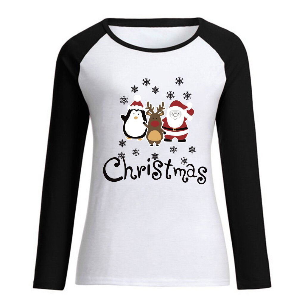 2020 Merry Christmas Funny Santa Claus Printing Women's T Shirt Fashion Oversized Raglan Long Sleeve Top Women Christmas Clothes - Executive-Skincare