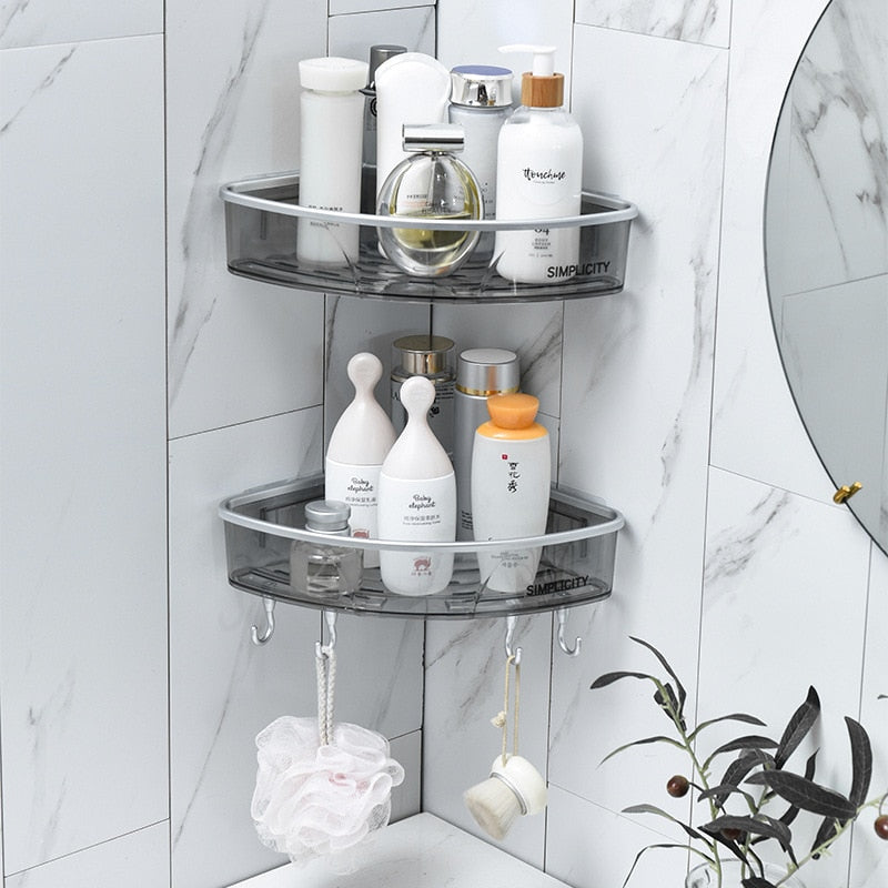 Punch-free Bathroom Shelf Shampoo Cosmetic Towel Storage Rack Organizer Bath Corner Holder Household Items Bathroom Accessories - Executive-Skincare