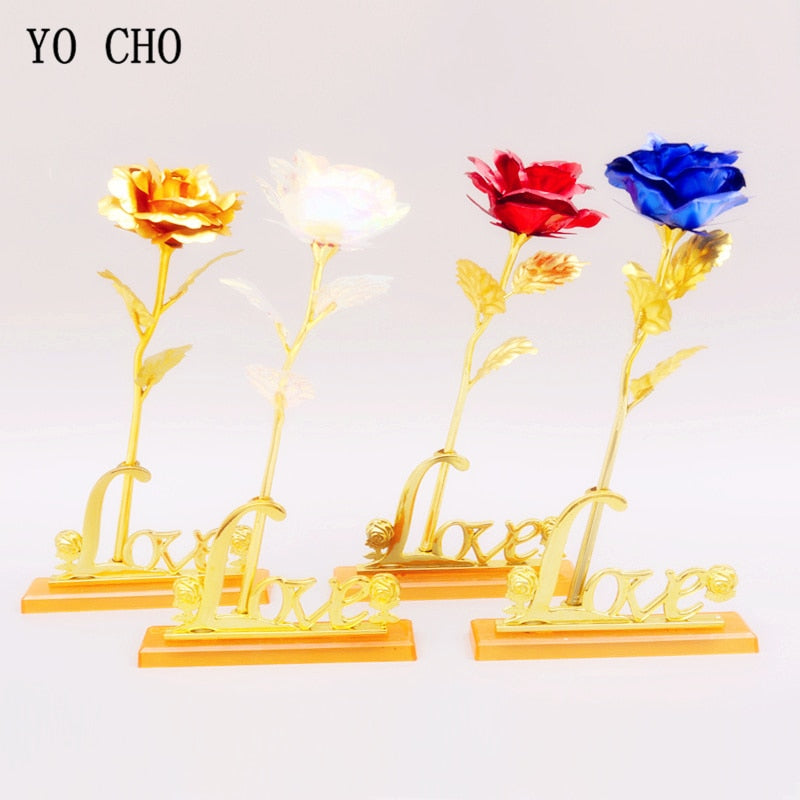 YO CHO 24K Plated Gold Rose Artificial Flower 24K Foil Rose Galaxy Box Birthday Valentine Mother&#39;s Day Christmas Creative Gift - Executive-Skincare