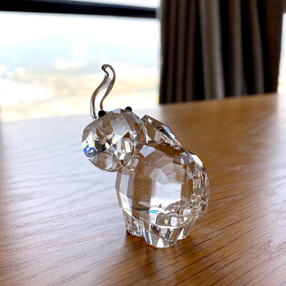 Clear Crystal Cute  Elephant Figurines Glass Animal Paperweight Ornament Statue Collectible Home Decor Christmas Birthday Gifts - Executive-Skincare