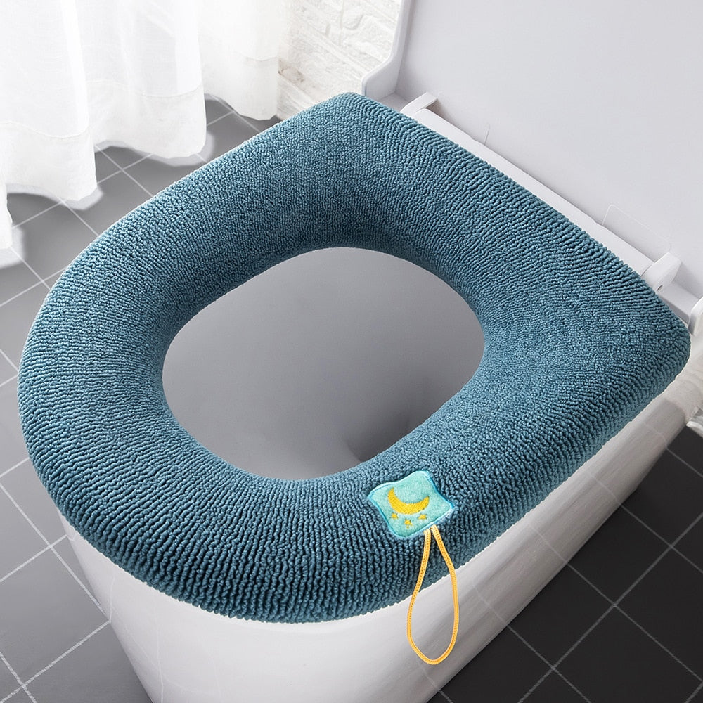 Winter Warm Toilet Seat Cover Closestool Mat 1Pcs Washable Bathroom Accessories Knitting Pure Color Soft O-shape Pad Bidet Cover - Executive-Skincare