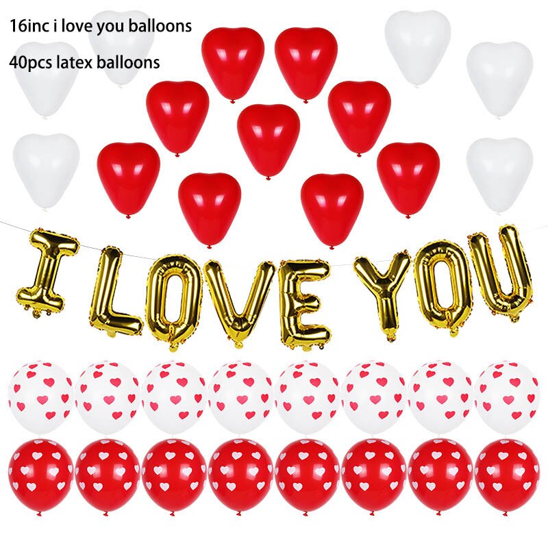 Red Love Valentine Balloons Heart Baloon for Engagement Wedding Decoration I Love You Background Photo Prop Valentines Day Decor - Executive-Skincare