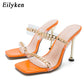 Eilyken Summer PVC Transparent Square Toe  High Heels Women Slippers Designer Chain Decoration Ladies Shoes Stiletto Sandals - Executive-Skincare