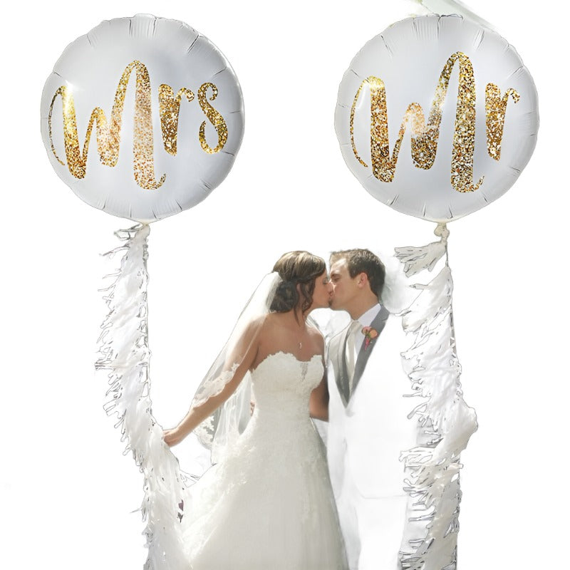 18inch Round White Gold Glitter Print Mr & Mrs LOVE foil Balloons bride to be marriage Wedding Decor Valentine Day Supplies - Executive-Skincare