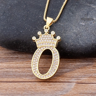 Nidin New Luxury Copper Zircon A-Z Crown Alphabet Pendant Chain Necklace Hip-Hop Style Fashion Woman Man Initial Name Jewelry - Executive-Skincare