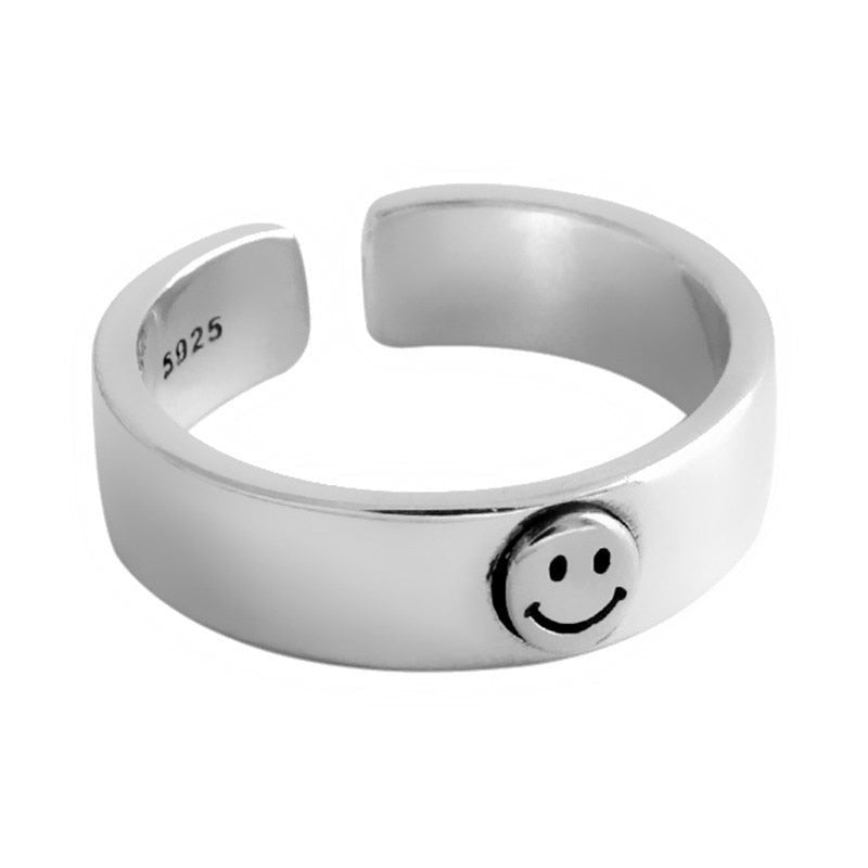 INS Retro Smile Face Ring Female Smile Ring Student Open Finger Adjustable Rings Personality Jewelry - Executive-Skincare