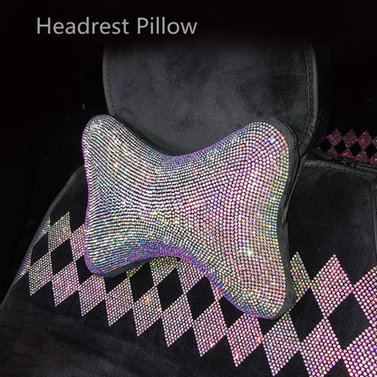 Car Bling Accessories for Woman Interior Set Styling Rhinestone Headrest Pillows Back Support Seat Cushion Pain Relief Sparkly - Executive-Skincare