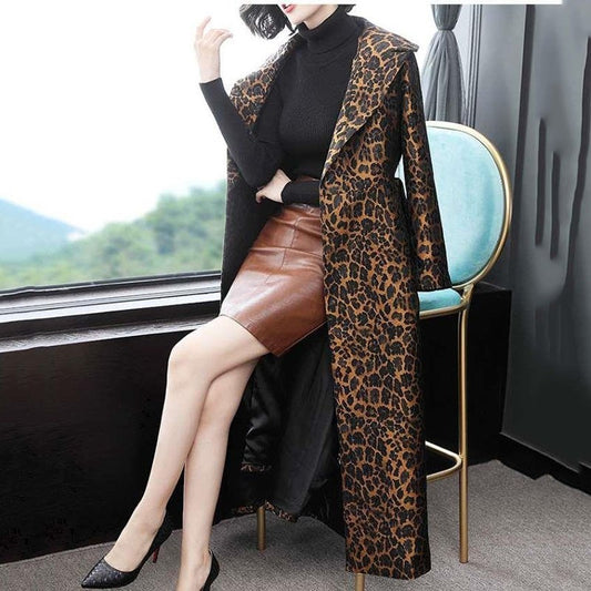 Women&#39;s Trench Coat Leopard Long Sleeve Coat Women 2021 Spring Autumn New Fashion Elegant Long Female Casual Windbreaker Lu2005 - Executive-Skincare