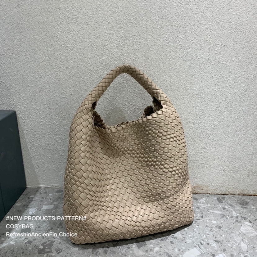 Leather Hobo Bag Handmade Woven Casual Female Handbag Large Capacity Totes Patchwork  Women Shoulder Bags - Executive-Skincare