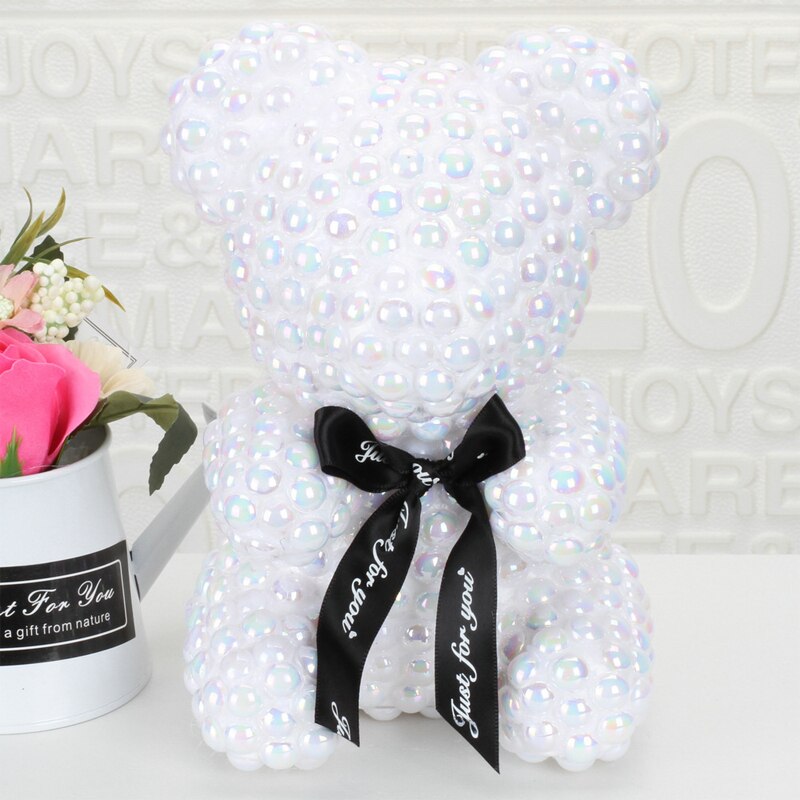 Valentines Day Gift Pearl Rose Teddy Bear Rose Flower Artificial Party Wedding Decoration Christmas Gifts Women Valentines Gift - Executive-Skincare