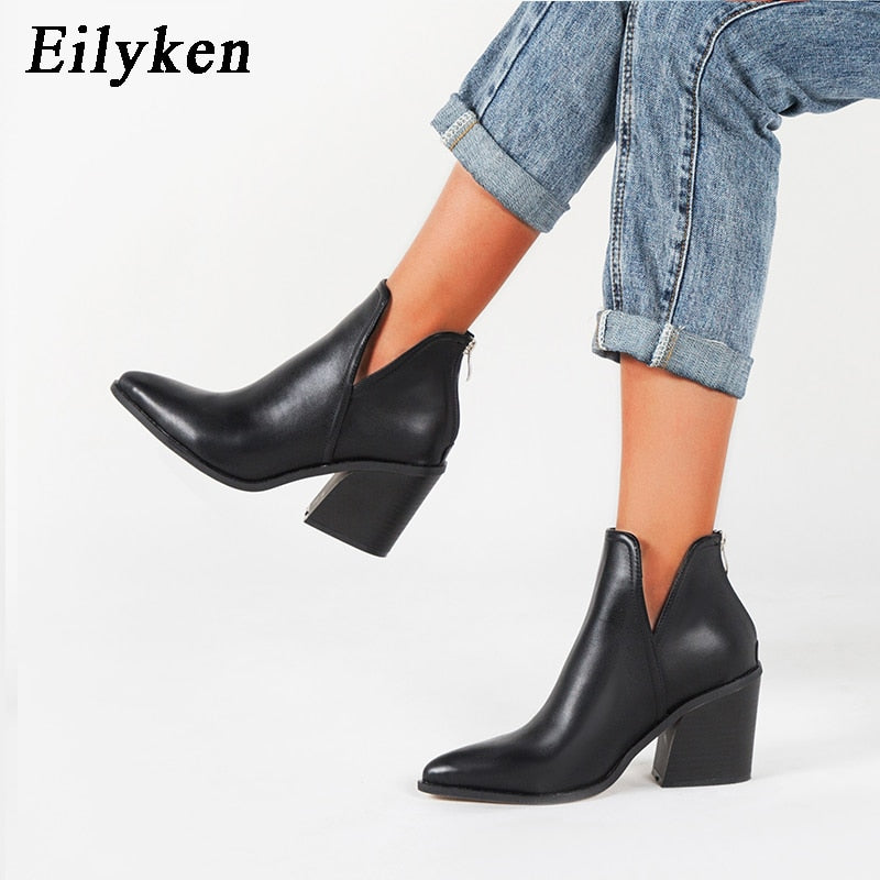 EilyKen Women Early Winter Ankle Boots Leopard Female Zipper Casual Black Cowboy Square Heel Booties Shoes Zapatos De Mujer - Executive-Skincare