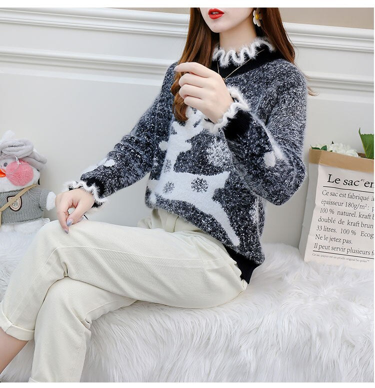 Christmas Sweater Women Reindeer Turtleneck Winter Clothes Mink Cashmere Sweaters Pull Femme Korean Pullover Kawaii Jumper 2022 - Executive-Skincare