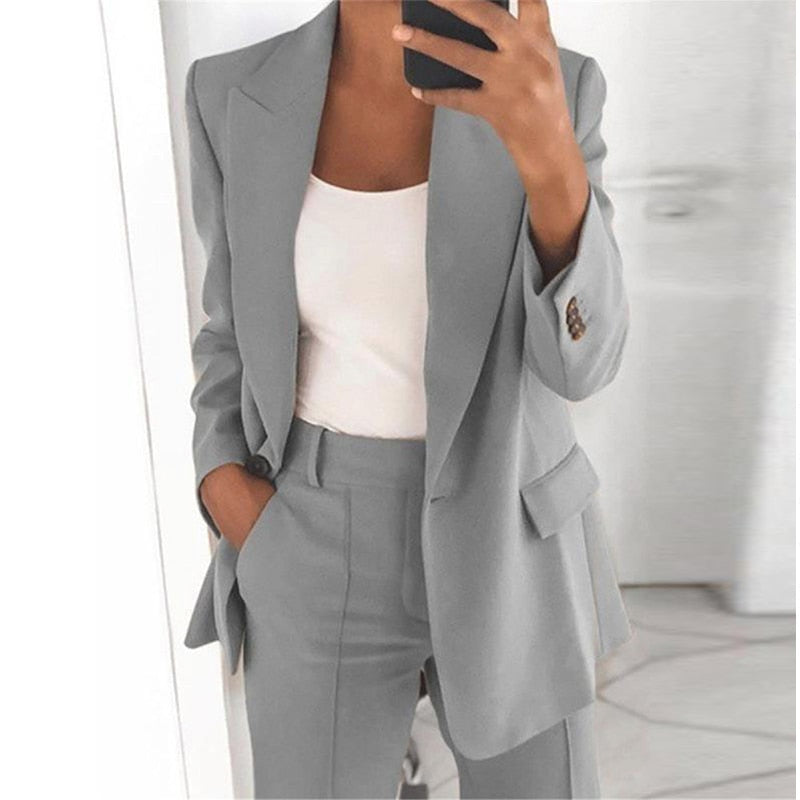 2021 autumn elegant top office women&#39;s thin suit jacket single button suit jacket women&#39;s long arm monochrome jacket - Executive-Skincare