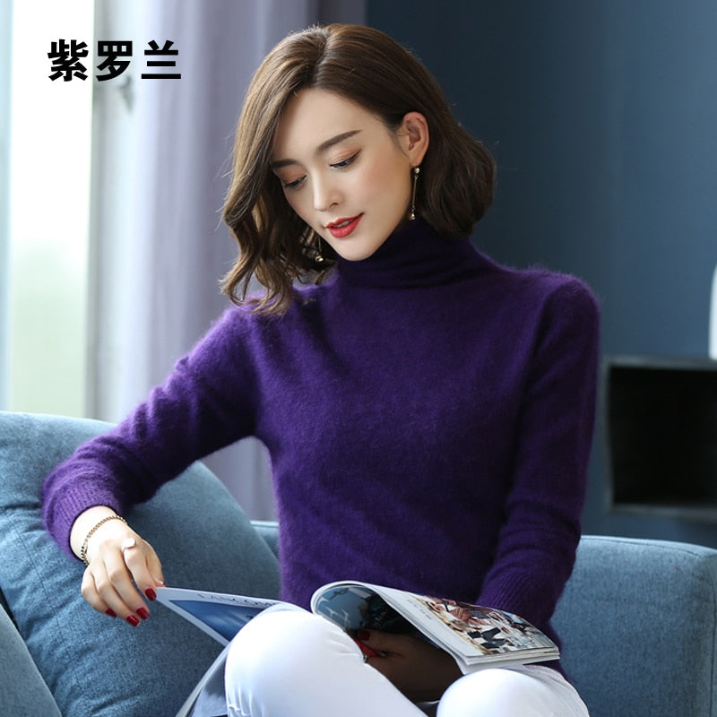 Autumn Winter Women Turtleneck Pullover 100% Pure Mink Cashmere Sweaters Knitted Soft Warm Girl Clothes S-2XL 13 Colors Jumpers - Executive-Skincare