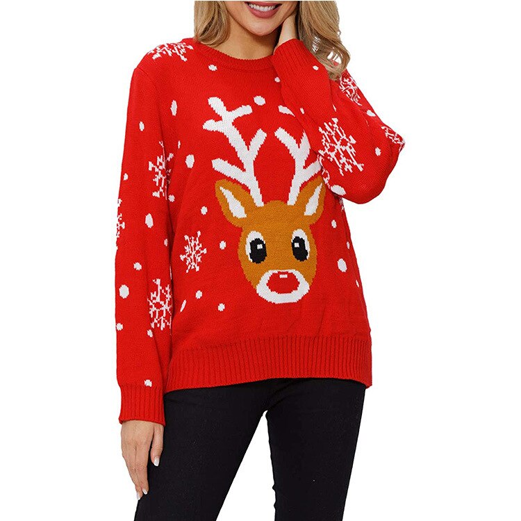 Christmas Reindeer Sweater Women 2021 New Animal Image Jacquard Sweater Fashion Warm Outer Wear Jacket Womens Sweaters - Executive-Skincare