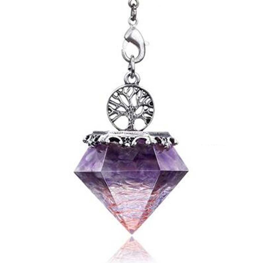 KFT Natural Crystal Stone Orgonite Orgone Hexagonal Pyramid Tree of Life Stone Pendant Pendulum Chain For Energy Amulet Jewelry - Executive-Skincare