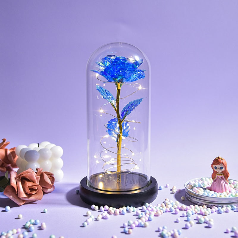 Christmas Gift Beauty and The Beast Preserved Roses In Glass Galaxy Rose Flower LED Light Artificial Flower Gift for Women Girls - Executive-Skincare