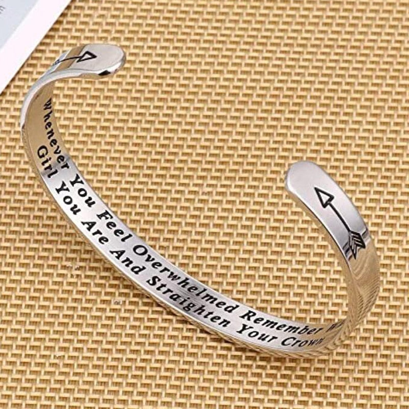 Whenever You Feel Overwhelmed Remember Whose Straighten Your Crown Bracelet, Engraved Inspirational Bangle Gift for Mom Daughter - Executive-Skincare