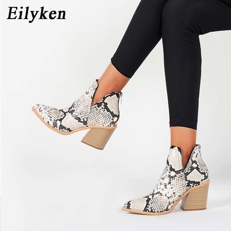 EilyKen Women Early Winter Ankle Boots Leopard Female Zipper Casual Black Cowboy Square Heel Booties Shoes Zapatos De Mujer - Executive-Skincare