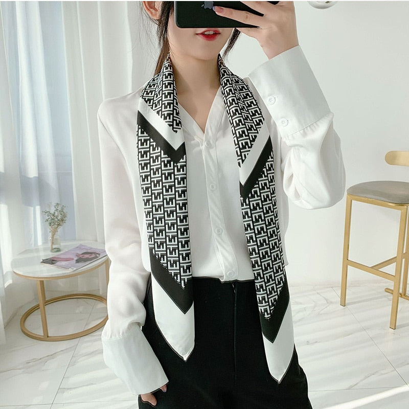 Expensive Brand 2022 New 90x90CM Luxury Lattice Geometric Silk Scarf Women&#39;s Retro F Print Fashion Square Bandana Headscarf Tie - Executive-Skincare