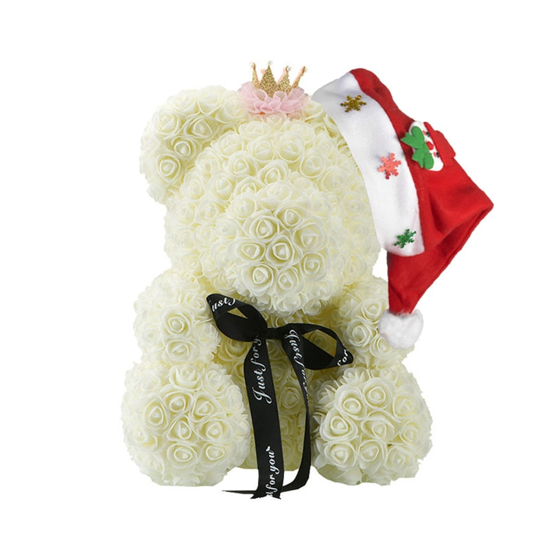 Christmas Gift for Kids&amp;women Artificial PE Rose Teddy Bear of Roses with Crown Valentine&#39;s Day Wedding Love Xmas Gifts for Girl - Executive-Skincare