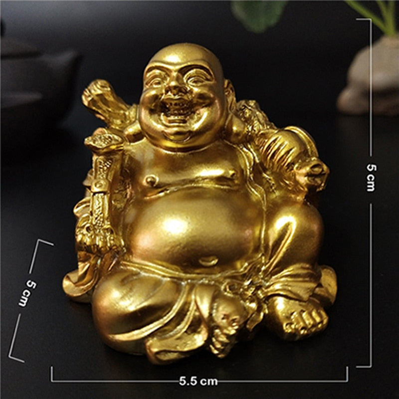 Golden Laughing Buddha Statue Chinese Feng Shui Lucky Money Maitreya Buddha Sculpture Figurines Home Garden Decoration Statues - Executive-Skincare