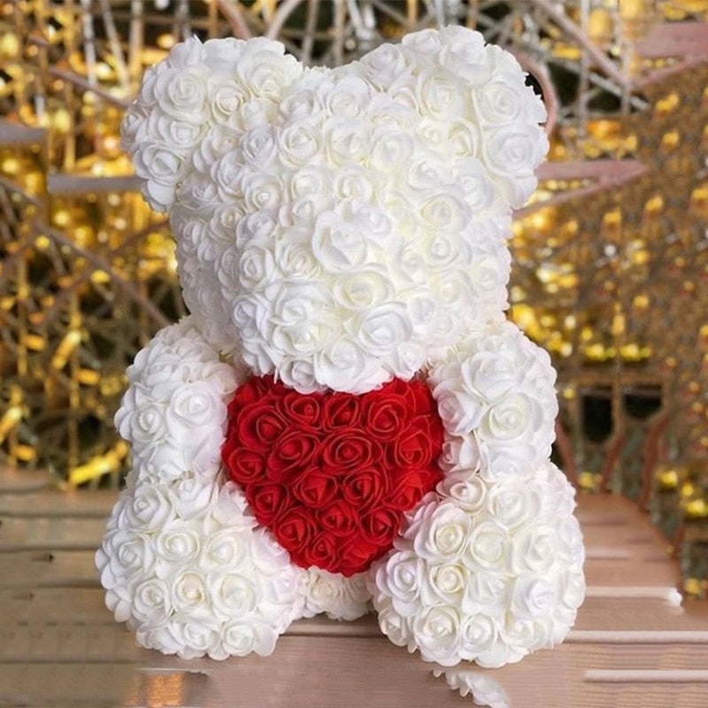 Valentine&#39;s Day Gifts white Foam Bear Mold LED Teddy Rose Bear Artificial Rose Flower For Birthday Party Wedding Decoration - Executive-Skincare