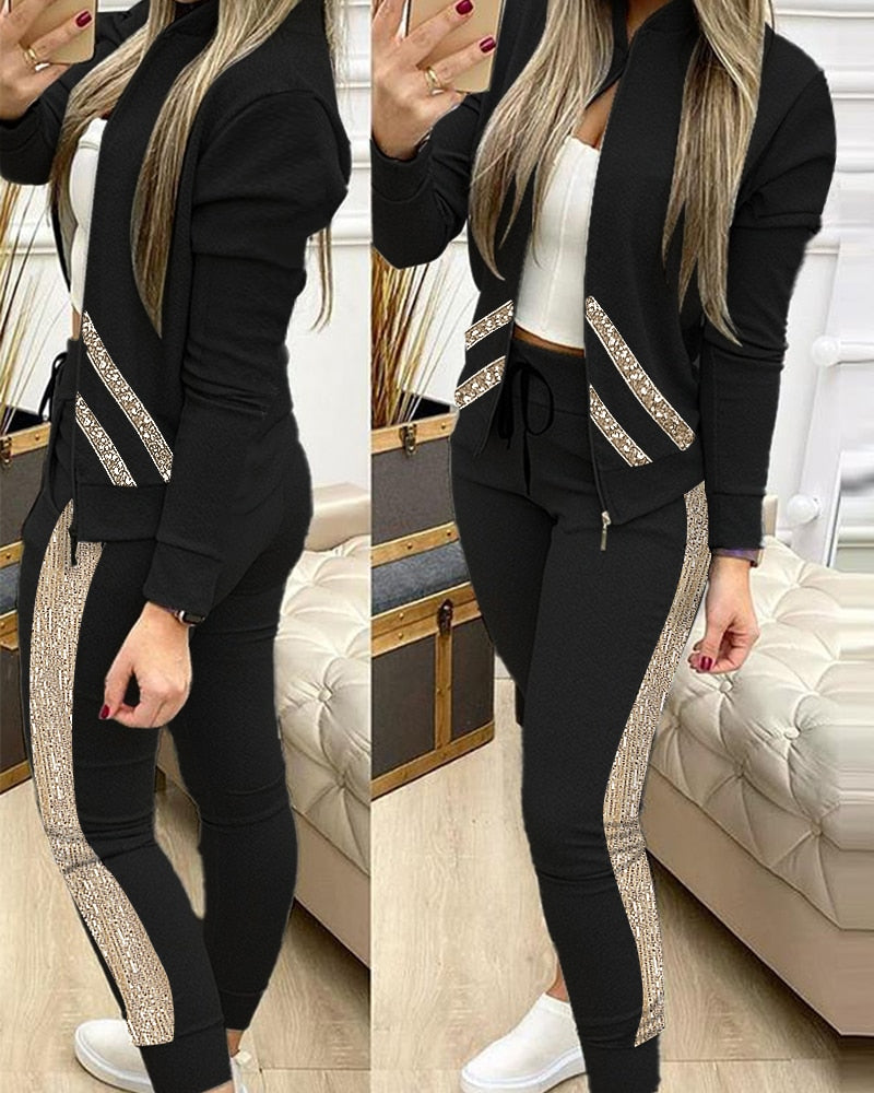 Trend Leopard 2 Two Piece Set Women Outfits Activewear Zipper Top Leggings Women Matching Set Tracksuit Female Outfits for Women - Executive-Skincare