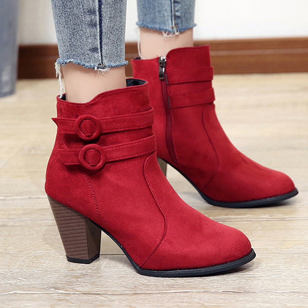 Red Boots Women 2020 Ankle Boots for Women High Heel Autumn Shoes Women Fashion Zipper Boots Size 43 Botas Mujer - Executive-Skincare