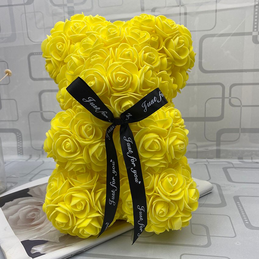 25 cm high roses bear Valentine&#39;s Day teddy bears 14 colors Holiday High-grade DIY gifts Christmas gift wedding decoration - Executive-Skincare