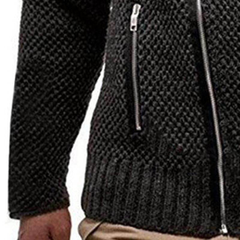 Autumn Winter Mens Sweaters 2021 New Casual Zipper Cardigan Sweater Men Full Sleeve Hooded Knitted Sweater Solid Knitwear Coat - Executive-Skincare