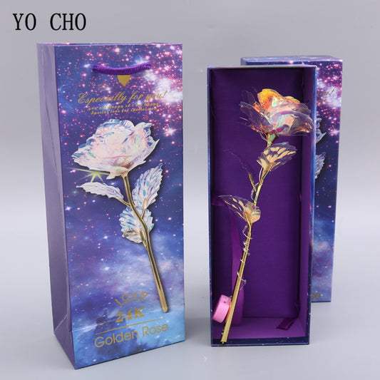 YO CHO 24K Plated Gold Rose Artificial Flower 24K Foil Rose Galaxy Box Birthday Valentine Mother&#39;s Day Christmas Creative Gift - Executive-Skincare