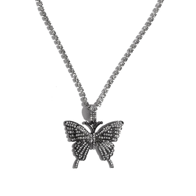 Statement Big Butterfly Pendant Necklace Rhinestone Chain for Women Bling Tennis Chain Crystal Choker Necklace Party Jewelry - Executive-Skincare