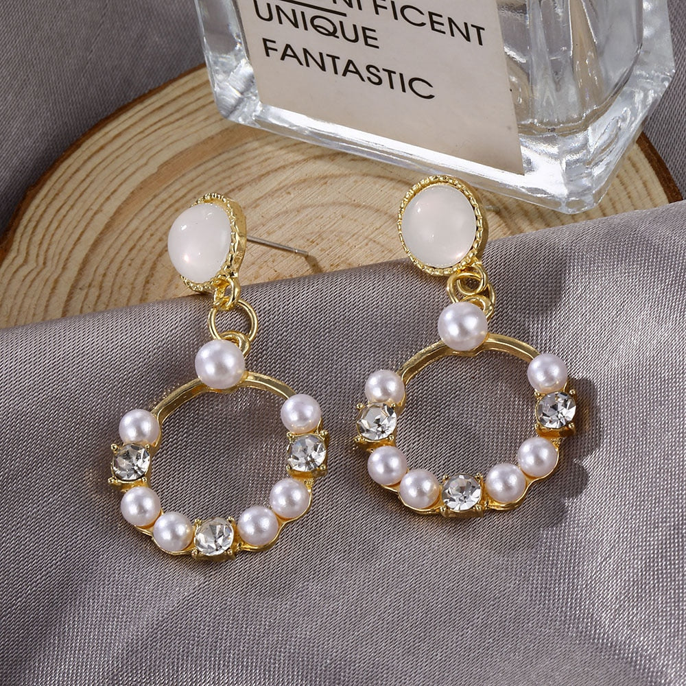 Pearl Long Earrings Female White Round Pearl Wedding  Earrings - Executive-Skincare