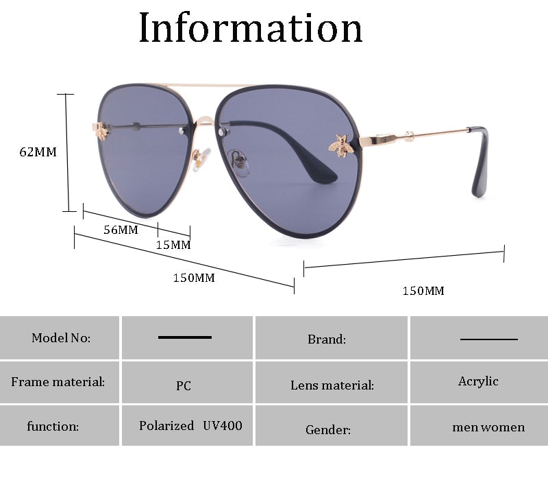 Luxury Brand Designer Female Rimless Sunglasses AViation Women Sun Glasses Gradient Shades Little bee Lens Ladies UV400 rays - Executive-Skincare