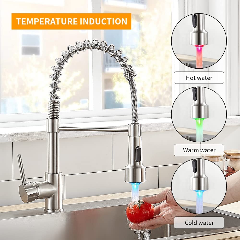 Kitchen Faucets Brush Brass Faucets for Kitchen Sink  Single Lever Pull Out Spring Spout Mixers Tap Hot Cold Water Crane 9009 - Executive-Skincare