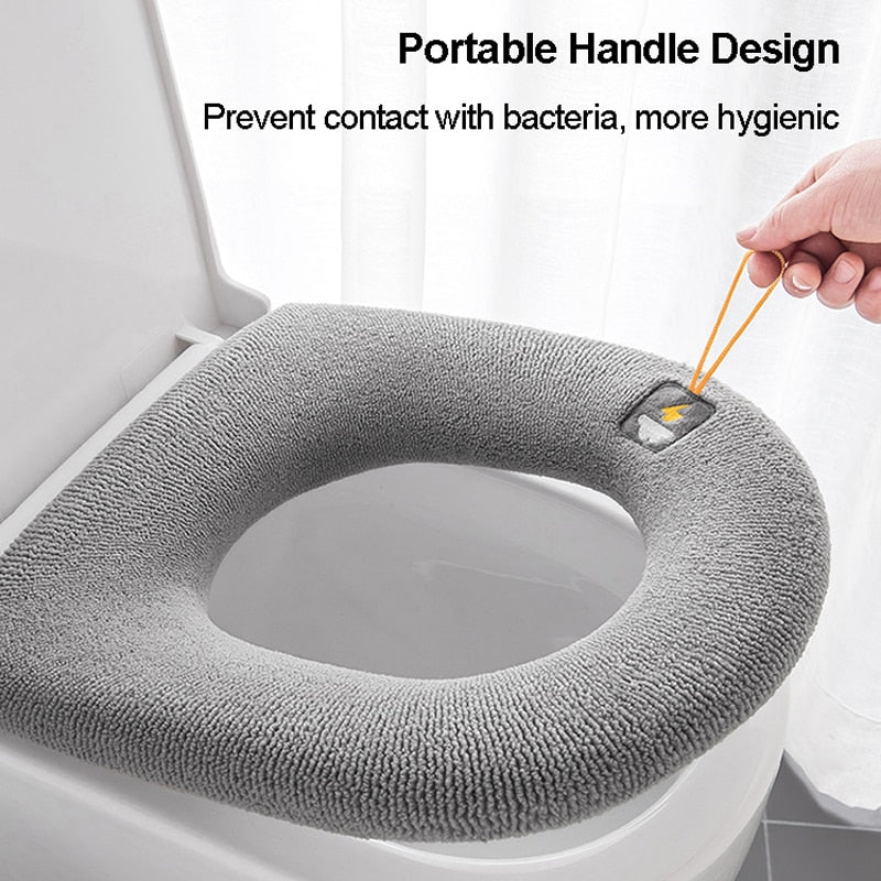 Winter Warm Toilet Seat Cover Closestool Mat 1Pcs Washable Bathroom Accessories Knitting Pure Color Soft O-shape Pad Bidet Cover - Executive-Skincare